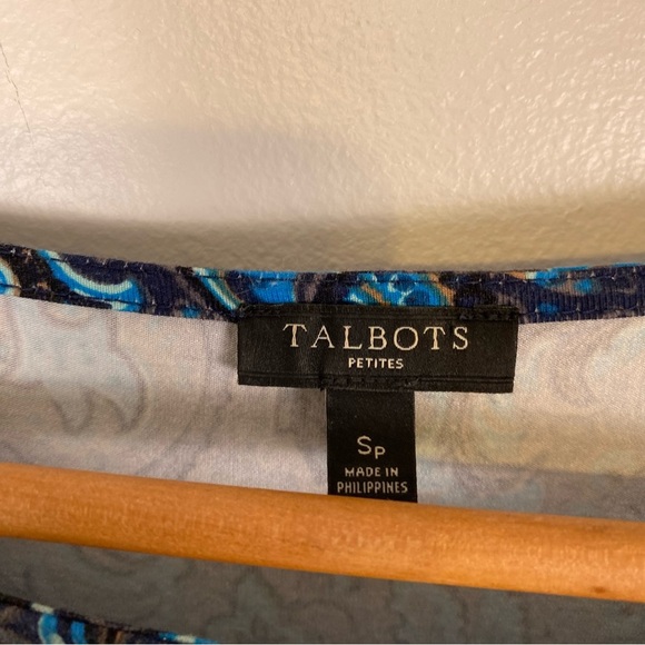 Talbots Petites Sheath Dress Women's SP Blue Black Paisley Print Ruched Preppy - Picture 5 of 8